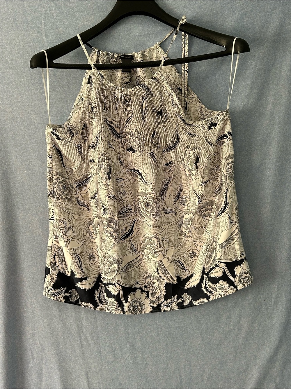 Floral Print Sleeveless Shell Top - Navy & White SZ M